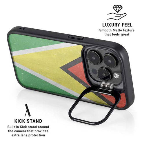 Guyana Flag Distressed iPhone 16 Pro Max Kickstand Case